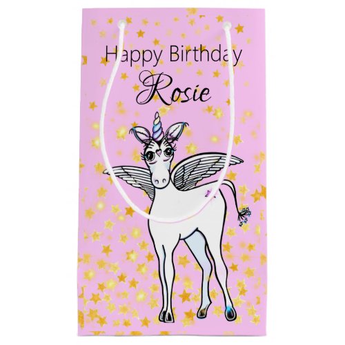 Magical winged Unicorn with golden star accents Small Gift Bag