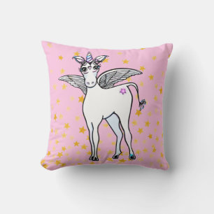 Magical winged Unicorn with golden star accents Throw Pillow