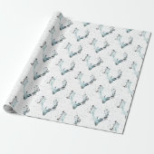Magical Winter Deerhead Silver Blue Snow Christmas Wrapping Paper (Unrolled)