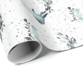 Magical Winter Deerhead Silver Blue Snow Christmas Wrapping Paper (Roll Corner)