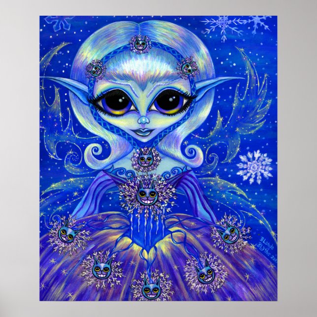 Magical Winter Fairy Girl Cats Snowflakes Big Eyes Poster (Front)