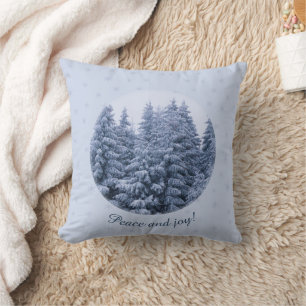 Magical winter forest - blue, custom throw pillow