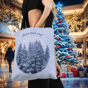 Magical winter forest - blue, custom tote bag