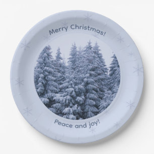 Magical winter forest - christmas party paper plates