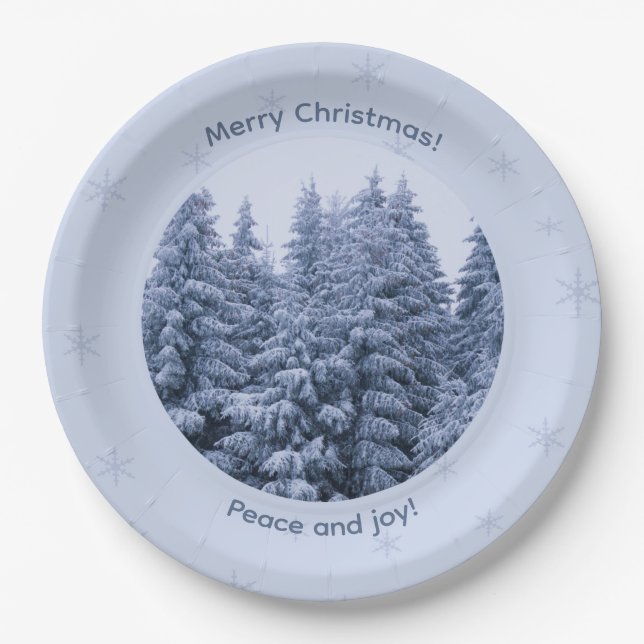 Magical winter forest - christmas party paper plates (Front)