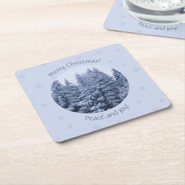 Magical winter forest - christmas  square paper coaster (Angled)