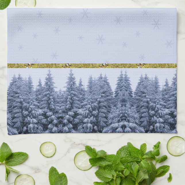 Magical winter forest - custom  kitchen towel (Folded)