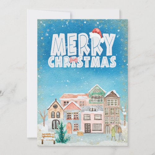 Magical Winter Houses Snow Village Merry Christmas Holiday Card