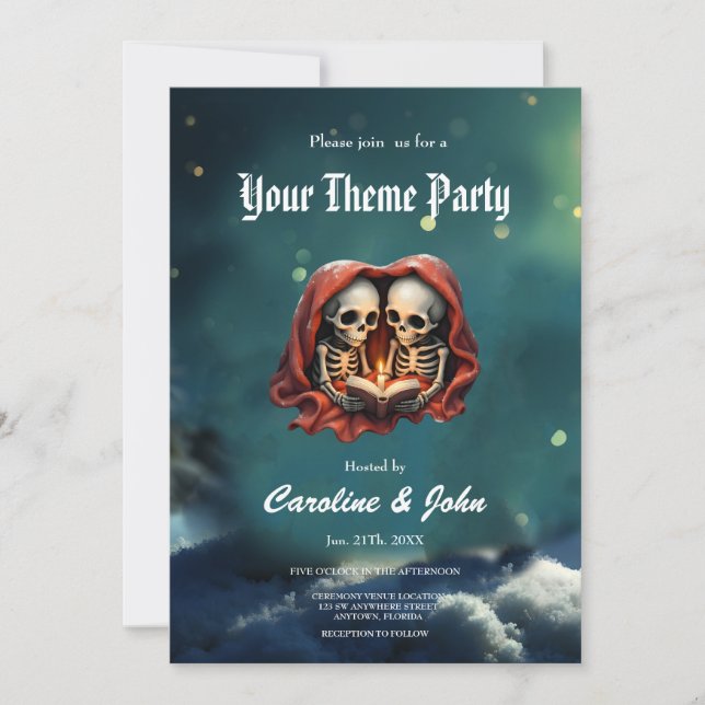 Magical winter moments, two skeletons invitation (Front)
