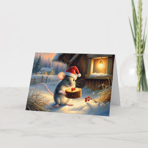 Magical Winter Mouse Fruitcake Christmas Card