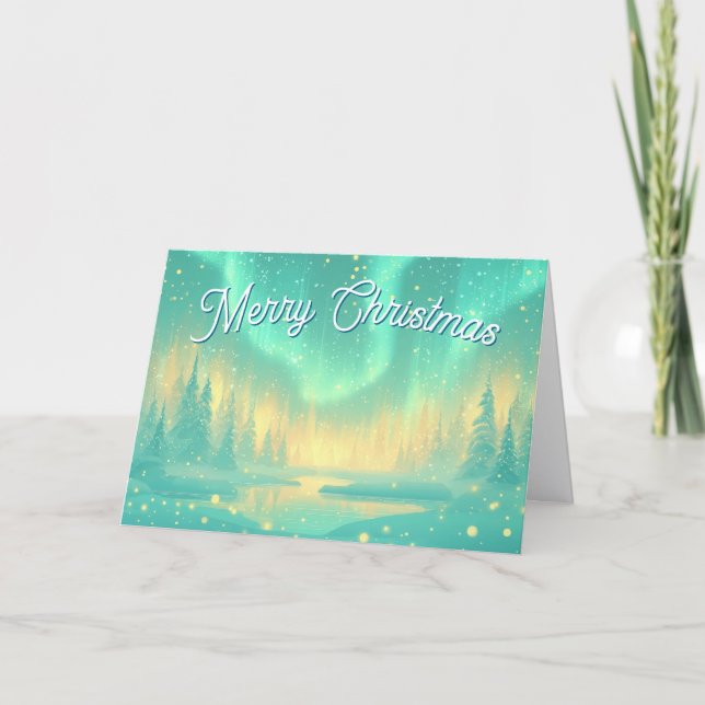 Magical Winter Northern Lights Merry Christmas Holiday Card (Front)