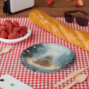 Magical Winter Snowy Forest Christmas Tree Paper Plates