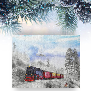 Magical Winter Train With Snowy Owls Jigsaw Puzzle
