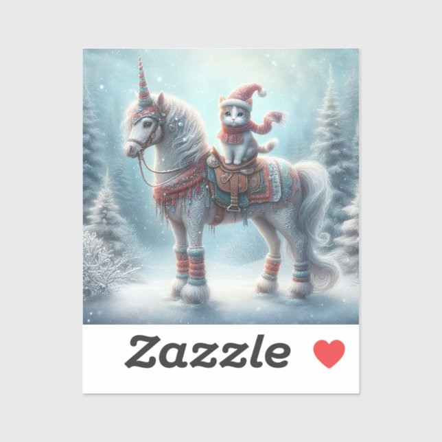 Magical Winter Unicorn & Cat Sticker – Festive Fan (Sheet)