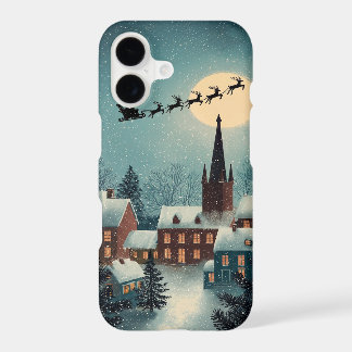 Magical Winter Village Christmas with Santa Flying iPhone 17 Case