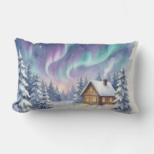 Magical Winter Wonderland - Snowy Forest Cabin wit Lumbar Pillow