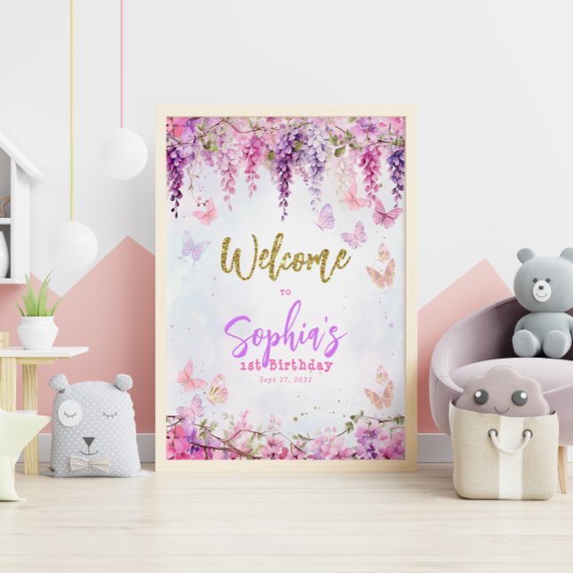 Magical Wisteria Gold Butterfly Kids Birthday Foam Board (Creator Uploaded)