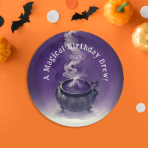Magical Witch Birthday Brew Purple Cauldron Party Paper Plates