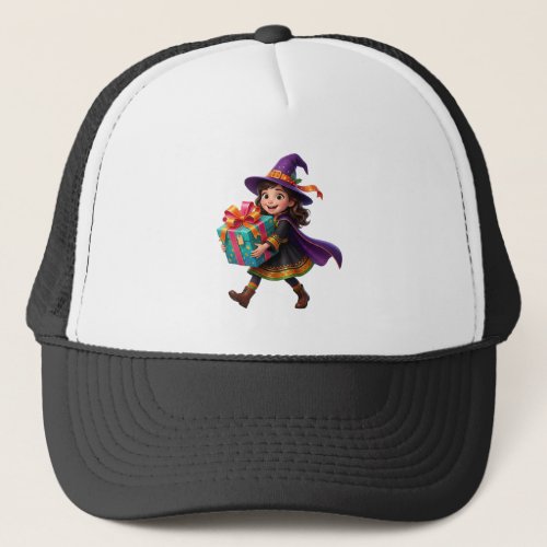 Magical Witch Delivering Gifts Halloween Fantasy  Trucker Hat