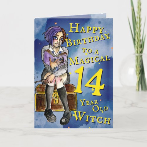 Magical Witch Watercolor Teen 14th Birthday Card