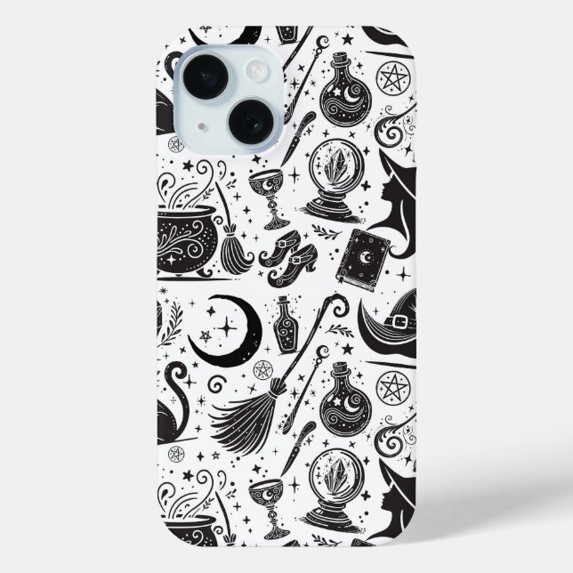 Magical Witch Whimsical Wiccan Pagan Black & White Case-Mate iPhone Case (Back)