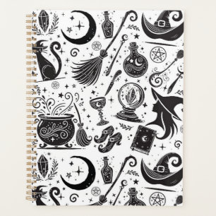 Magical Witch Whimsical Wiccan Pagan Black & White Planner