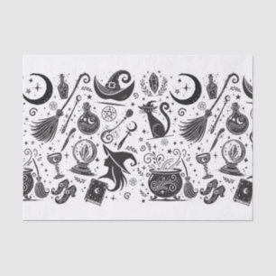 Magical Witch Whimsical Wiccan Pagan Black & White Tissue Paper