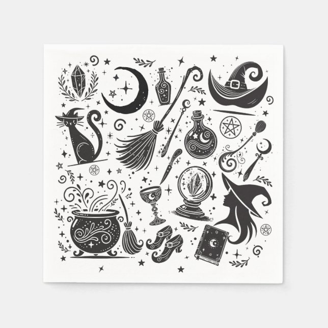 Magical Witch Whimsical Wiccan Pagan Party Napkins (Front)