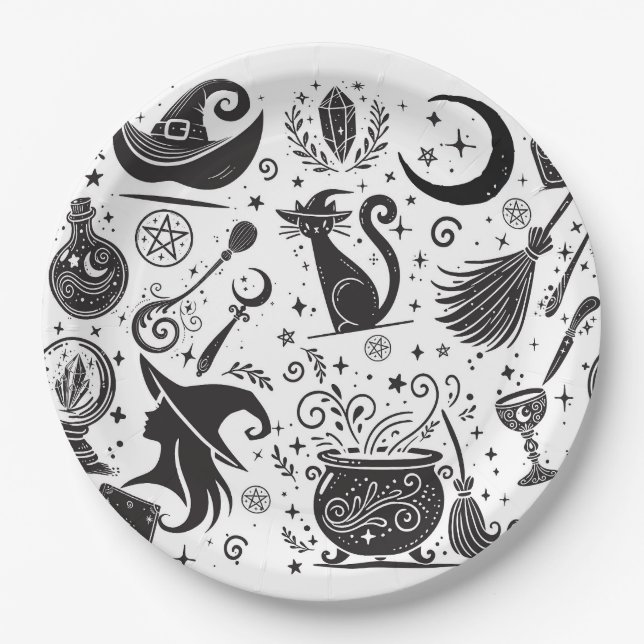 Magical Witch Whimsical Wiccan Pagan Party Paper Plates (Front)