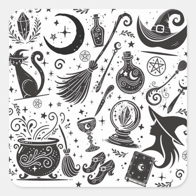 Magical Witch Whimsical Wiccan Pagan Party Square Sticker (Front)