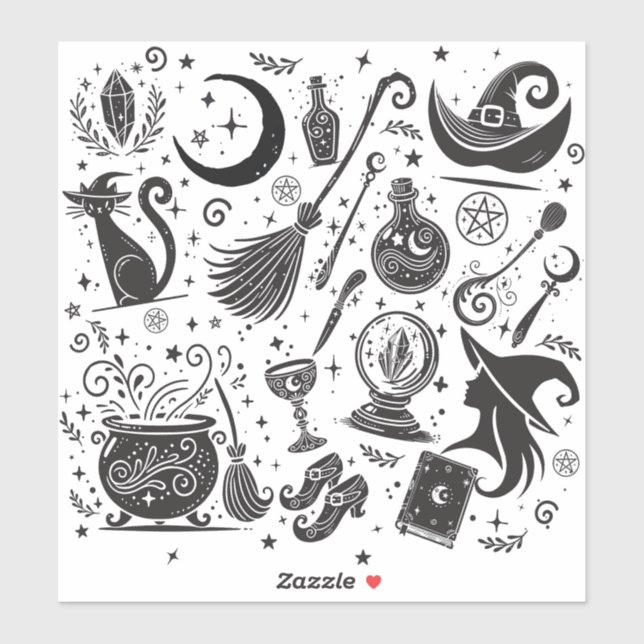 Magical Witch Whimsical Wiccan Pagan Party Sticker (Sheet)