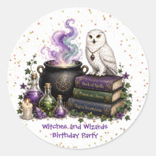 Magical Witches & Wizard Birthday Party Classic Round Sticker