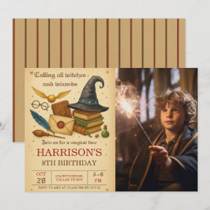 Magical Wizard and Witches Birthday Photo Invitation