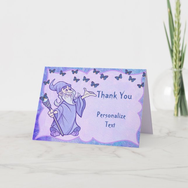 Magical Wizard & Butterflies Thank You Personalize Card (Front)