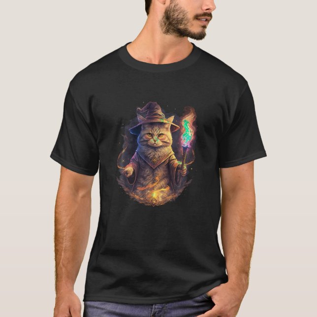 Magical Wizard Cat Fantasy Kitten T Shirt (Front)