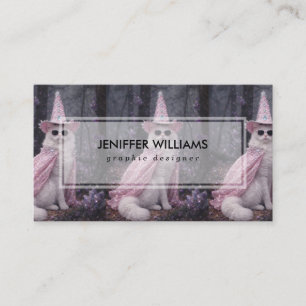 Magical Wizard Cat in Sparkly Pink Cape and Hat Business Card