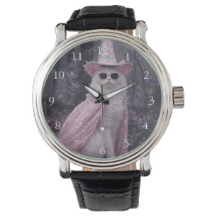 Magical Wizard Cat in Sparkly Pink Cape and Hat Watch