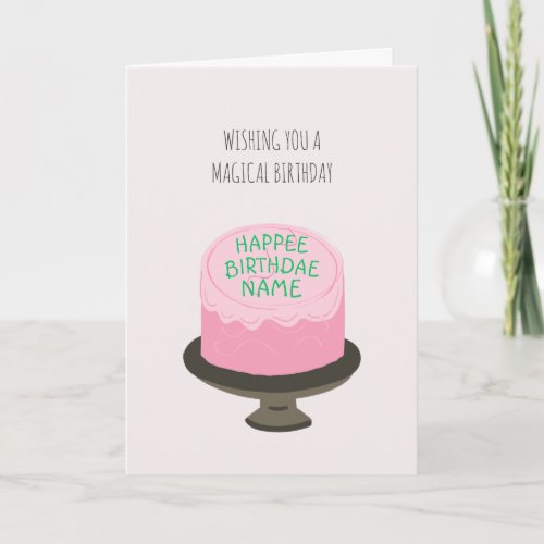 Magical Wizard Pink Birthdae Birthday Cake Card