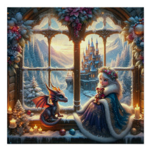 Magical Wizard Sorceress Dragon Fantasy Art Poster