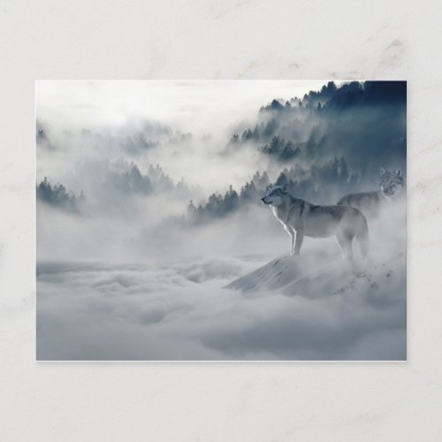 Magical Wolfs Winter Art Photo Postcard