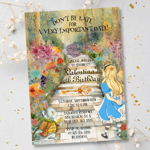 Magical Wonderland Forest Alice Rabbit Birthday Invitation