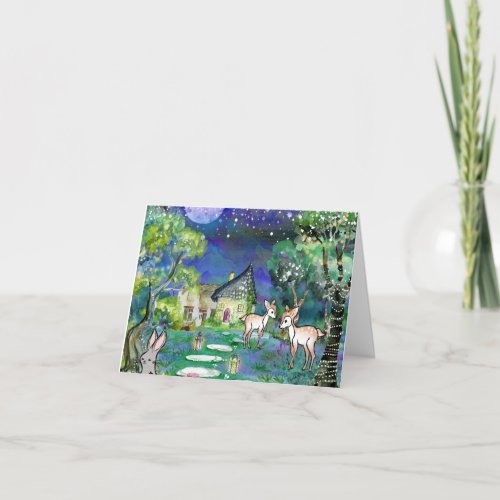 Magical Woodland Animals and Cottage Thank You Card