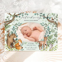 Magical Woodland Animals Photo Birth Announcement