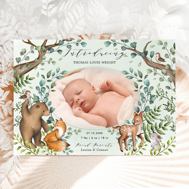 Magical Woodland Animals Photo Birth Announcement (Creator Uploaded)