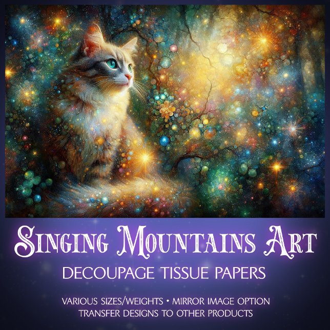 Magical Woodland Cat Fantasy Floral Decoupage  Tissue Paper (Creator Uploaded)