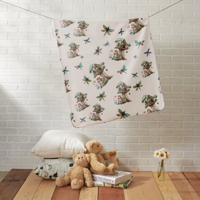 Magical Woodland Fairy Dragonfly Pattern Baby Blanket (In Situ)