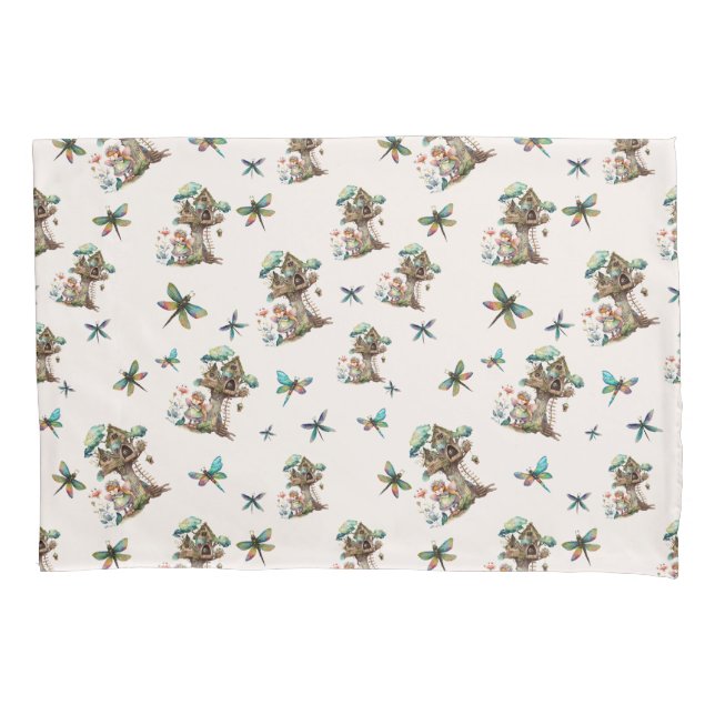 Magical Woodland Fairy Dragonfly Pattern Pillow Case (Front)