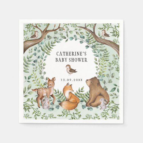 Magical Woodland Forest Animals Baby Shower Favors Napkins
