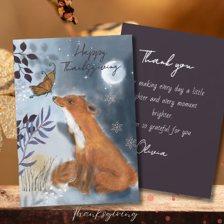 Magical Woodland Fox & Butterfly Thanksgiving Holiday Card