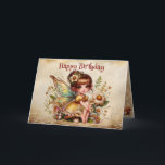 Magical Yellow and Gold Fairy Happy Birthday Card<br><div class="desc">Celebrate a special young girl’s birthday with this enchanting Magical yellow and gold fairy card! Perfect for any little one who loves nature and fairy tales. The front features a sweet fairy child in a frilly yellow dress, sitting on a mushroom and a gold background adorned with twigs. The warm...</div>